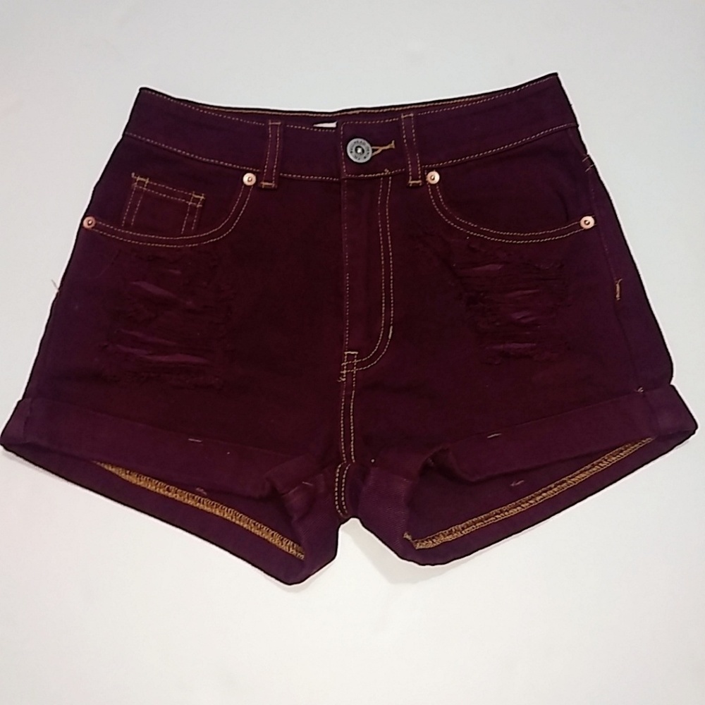Bullhead Pacsun Burgundy Distressed Mom Denim Jean Shorts 00